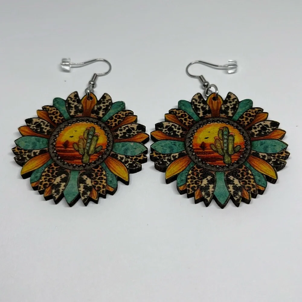 Earrings dangle‎ cute statement mom daughter gift grandma western sunflower boho